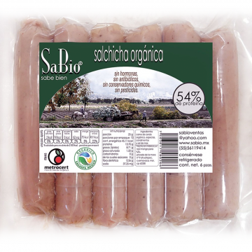 Sabio salchicha de cerdo orgÃ¡nico bolsa 6pzas