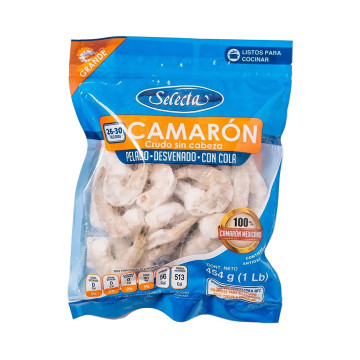 Del pacÃ­fico camarÃ³n 26/30 crudo pelado desvenado cong 454 gr.